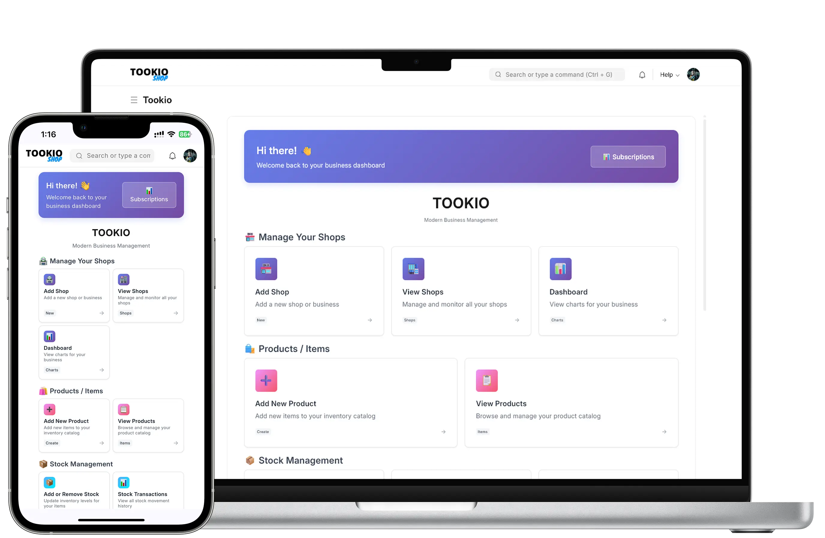 Tookio Shop system mockup